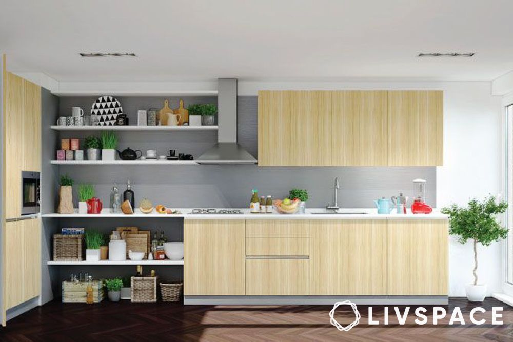 closed cabinetry and open shelving