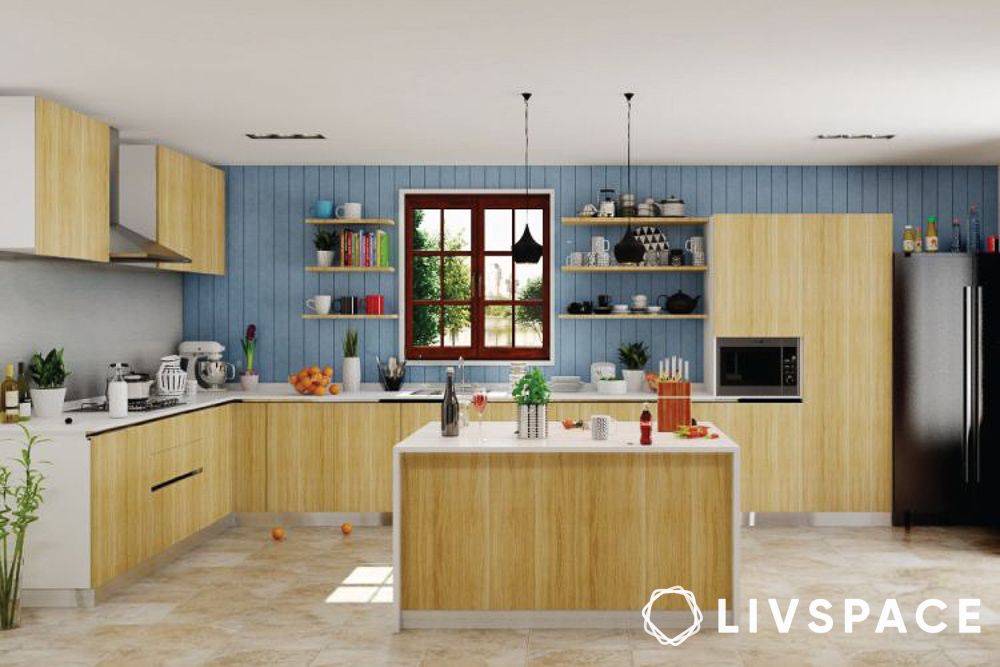 open shelving ideas in kitchen beside the window