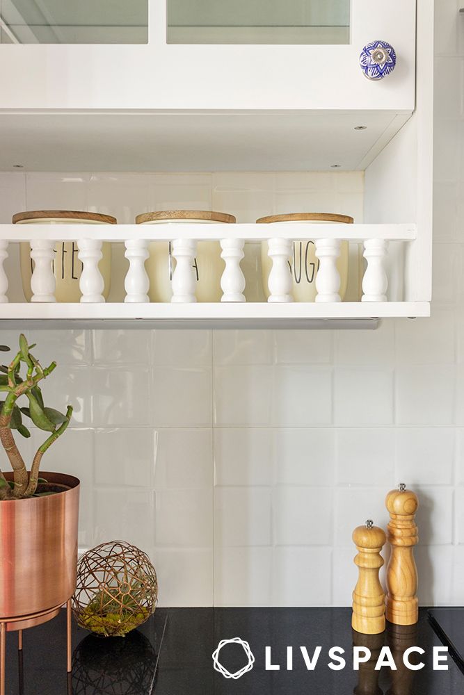 modern open shelving kitchen with free standing box shelves