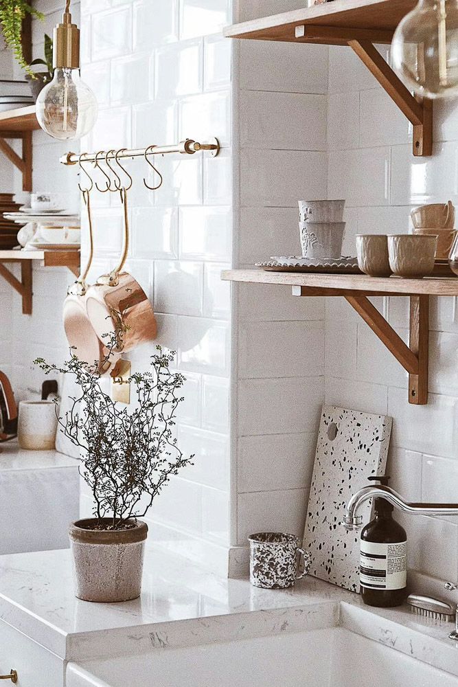 floating modern open shelving kitchen
