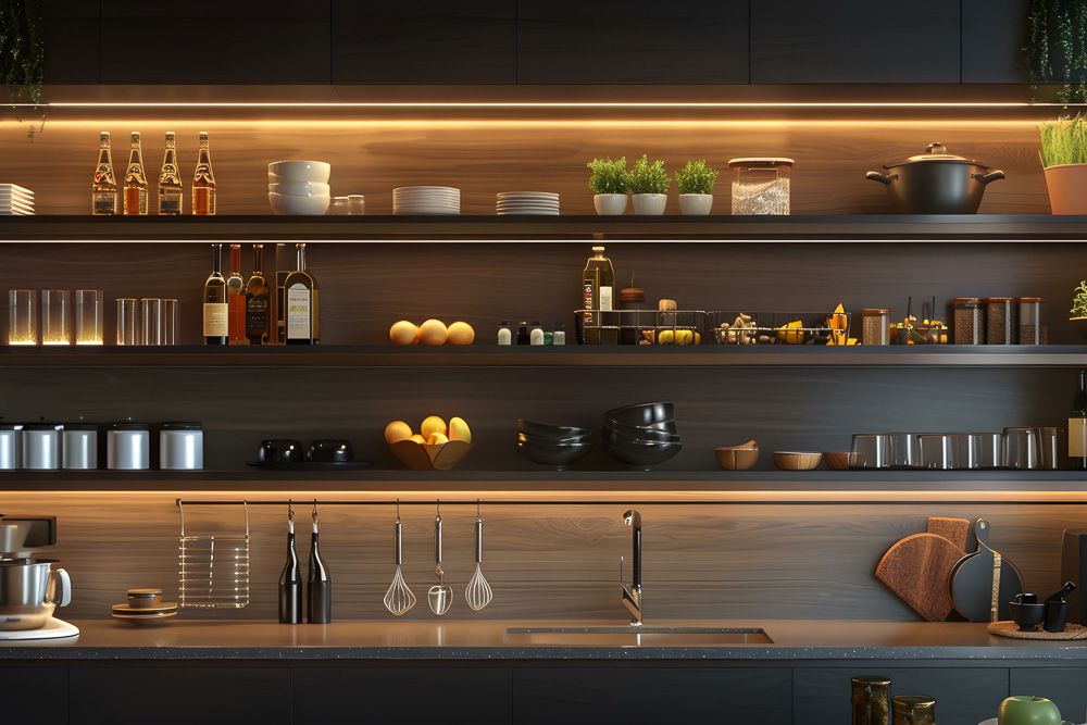 open shelves instead of upper kitchen cabinet