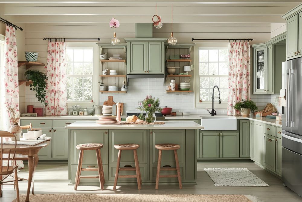 modern cottagecore aesthetic open kitchen shelves