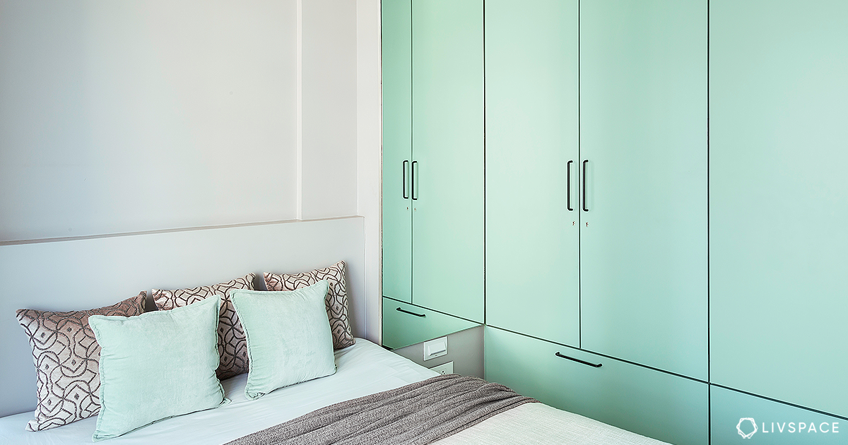 Small Bedroom With Mirror Wardrobe Stock Photo - Download Image