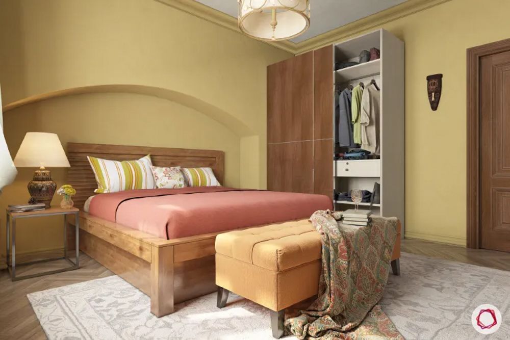 yellow-bedroom-interiors-with-wooden-furnishing