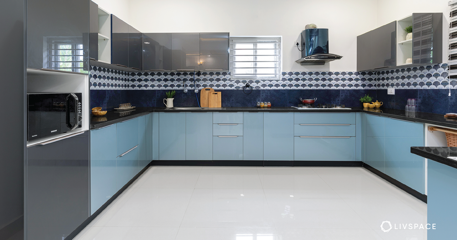 8 Color Schemes For Indian Kitchens, Blue Grey Kitchen Cabinet Ideas