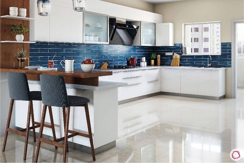 color-of-the-year-blue tiles-kitchen tiles-white kitchen cabinets