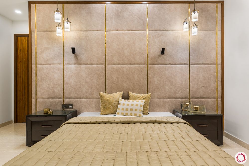 DLF-capital-greens-bedroom-classy-fabric-wall-pendant-lights-gold-bed