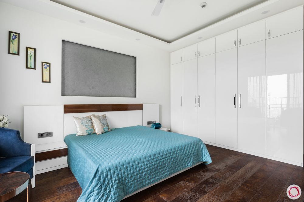 DLF Capital Greens-bedroom-blue-wardrobe-lofts-wall-niche