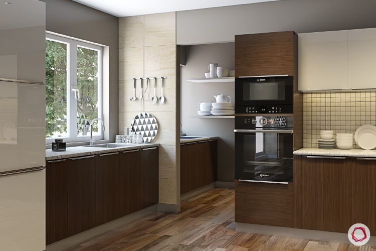 Modular kitchen laminates-timber laminates-tall-unit-sink-window