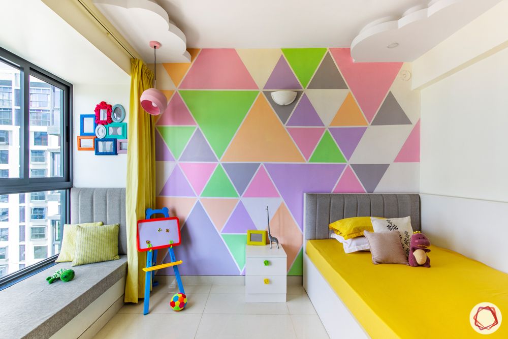 kids bedroom-colourful-wall stencil-bed frame designs