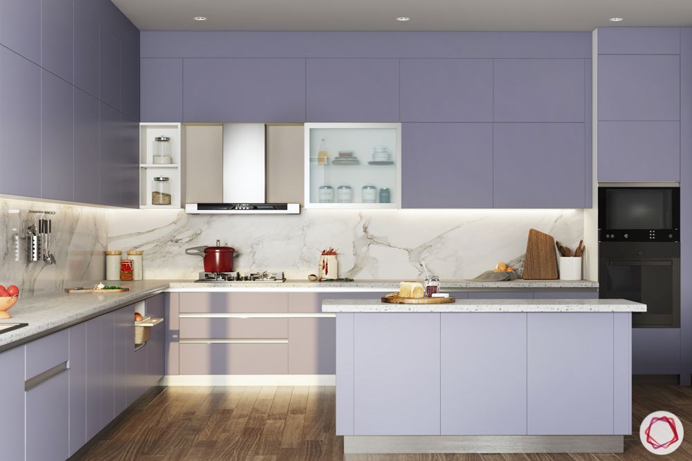 L-shaped-kitchen-lilac-purple-kitchen-island-marble-backsplash