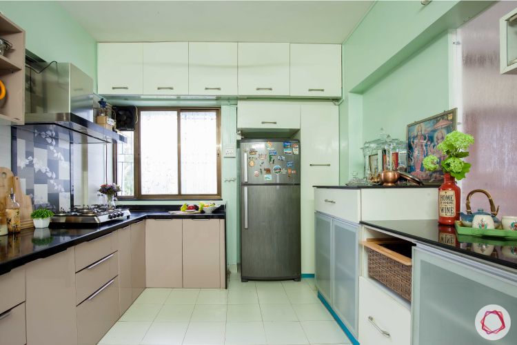 Kitchen tour-tall unit-cappuccino base cabinets-champagne wall cabinets-fridge-acrylic finish