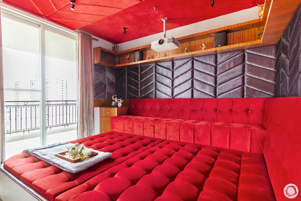 gypsum-red upholstery designs-soundproof room