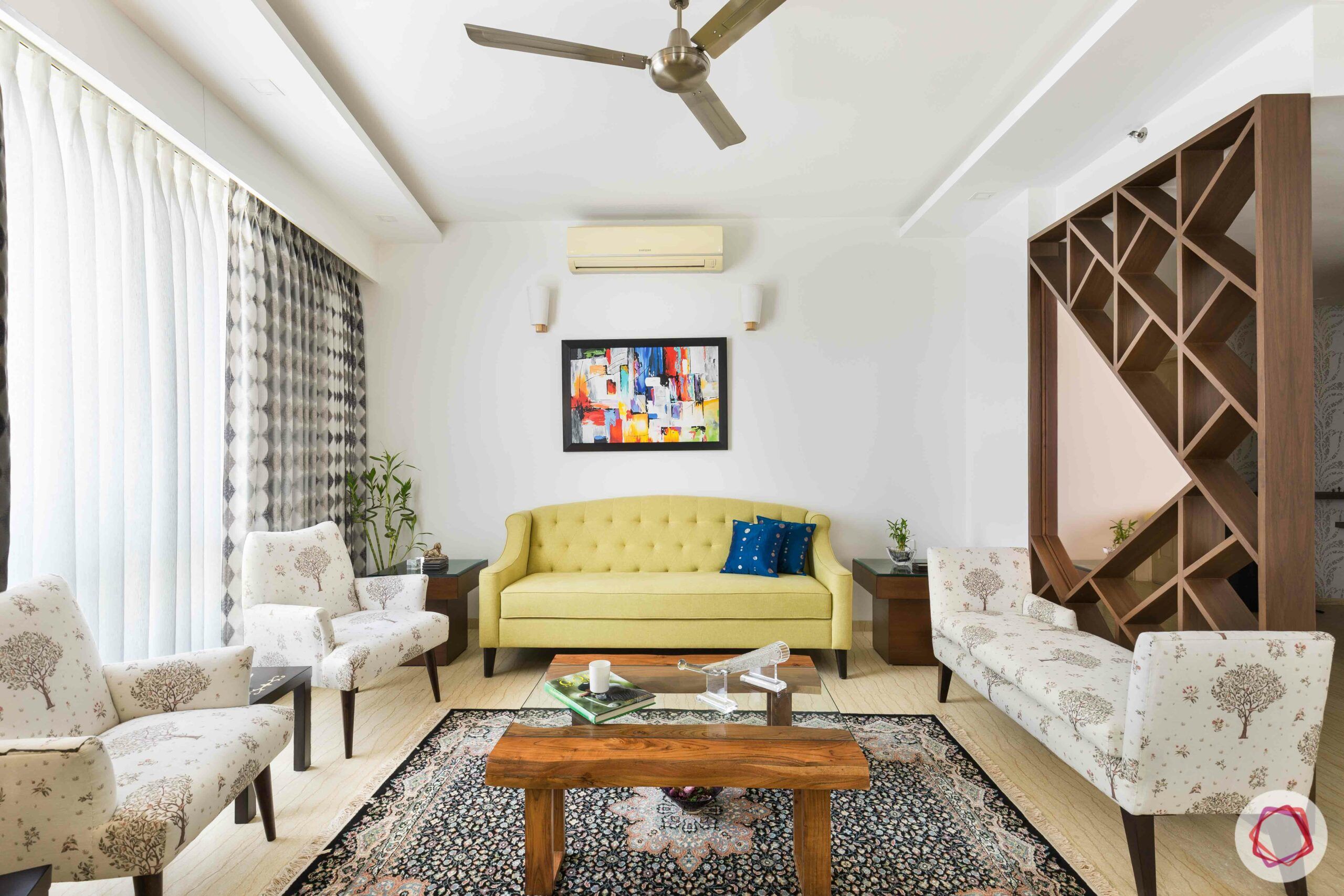 livspace gurgaon-yellow sofa designs-partition designs