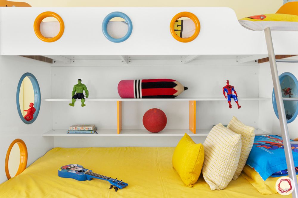 kids-bedroom-bunk-bed-window-shelves-ladder-toys