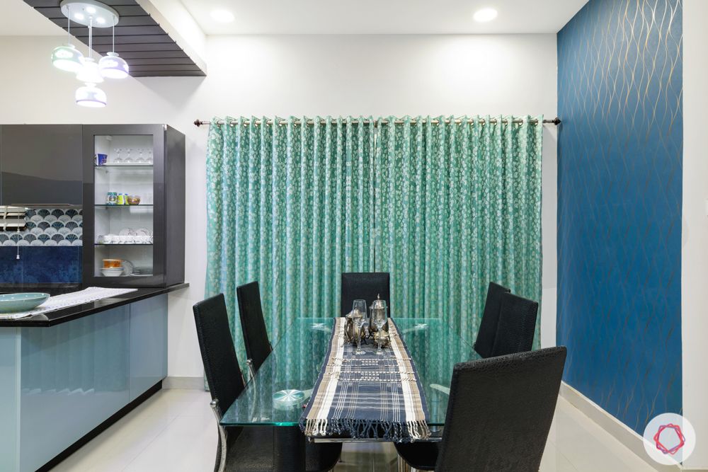 top interior designers in hyderabad-dining room-blue wallpaper