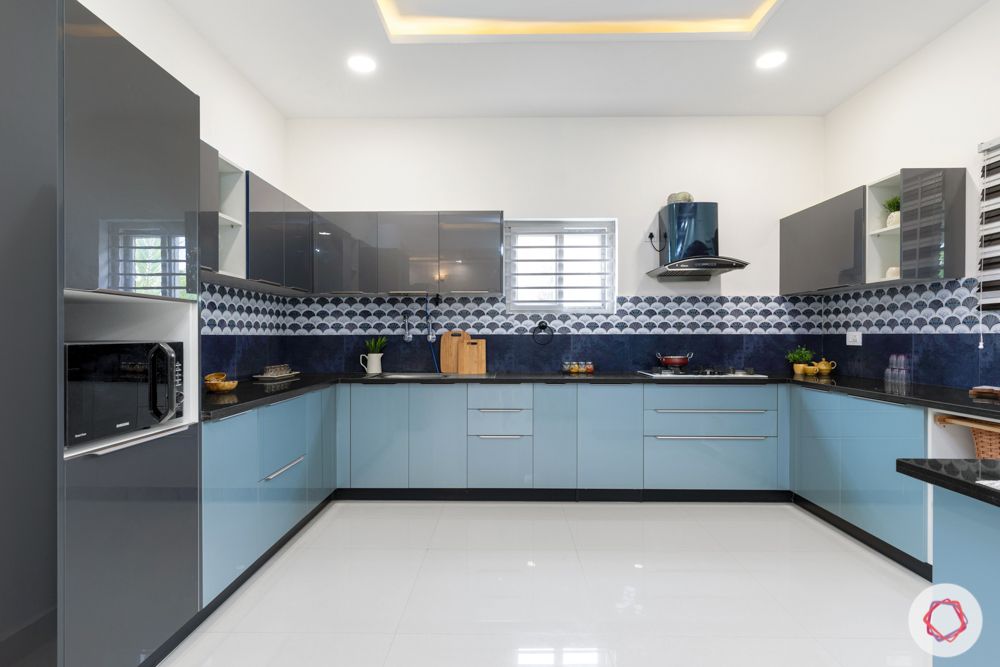 top interior designers in hyderabad-kitchen-grey and blue cabinets-blue backsplash