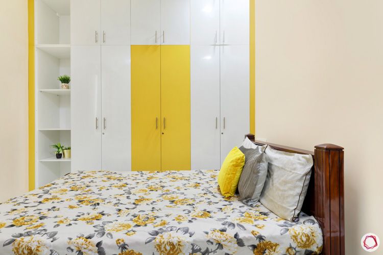 interior design in hyderabad-kids bedroom-white and yellow wardrobe-display shelves