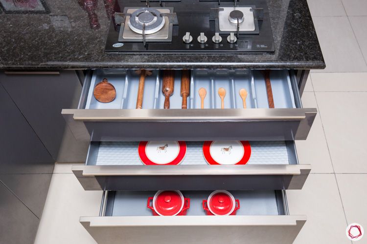 pull out drawers-storage cabinets-stove