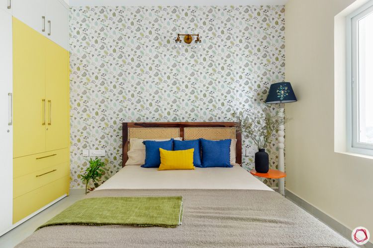 Shriram Chirping Woods-wallpaper-yellow-wardrobe-bedroom