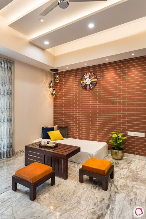 4 bhk flat-exposed brick wall-stools-lounge4 bhk flat-exposed brick wall-stools-lounge