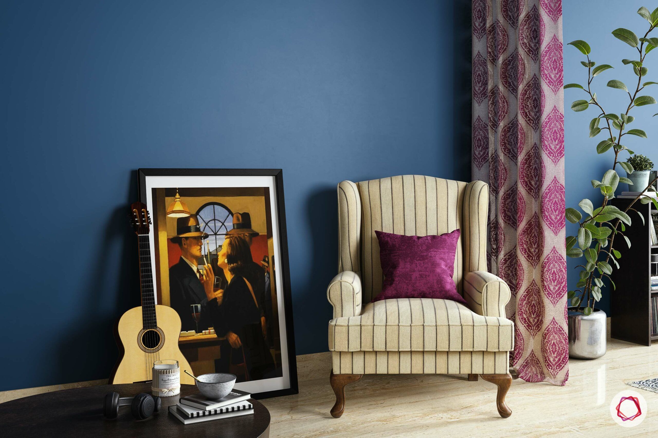 types-of-chairs-armchair-beige-stripped-blue-wall-painting