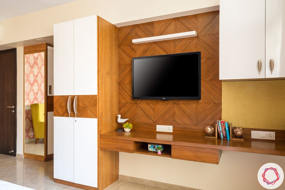 tv unit-white and brown-handle design