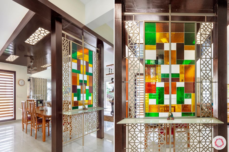 room partition ideas-stained glass-CNC jaali-glass parition design