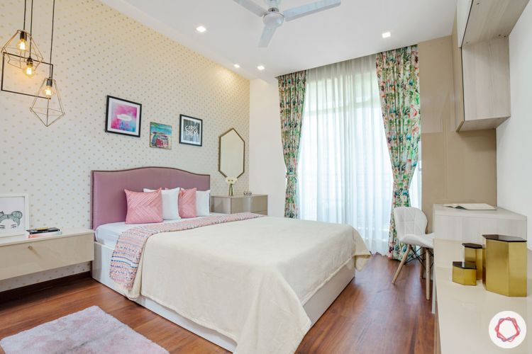pink headboard-wallpaper designs-pendant lighting-kids bedroom