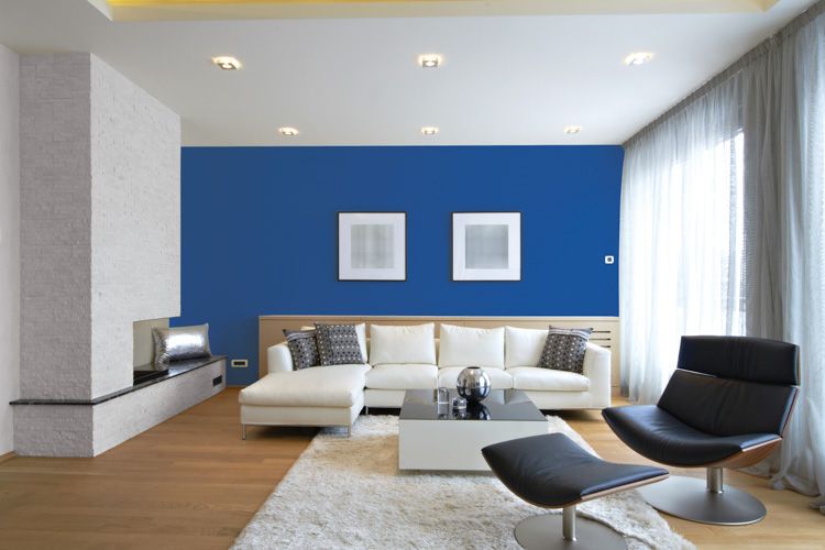 wall colour combination for living room-Blue wall-grey paint wall-lounger-sofa designs
