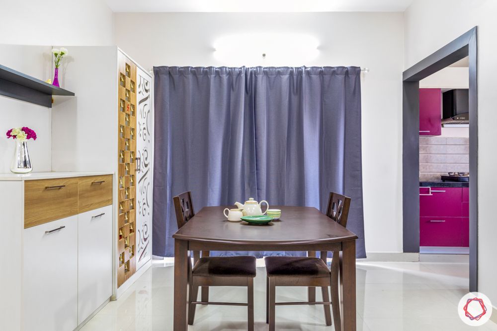  interior design for 3bhk flat-wooden dining table designs-grey curtain designs