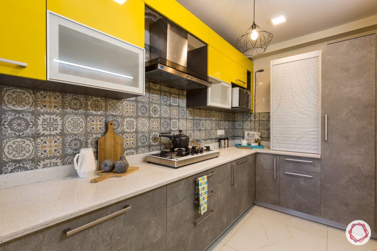 kitchen cupboard colours-yellow-grey-matte-glossy