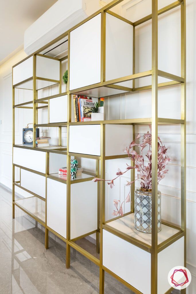 white and metal display unit-cabinets-open shelf