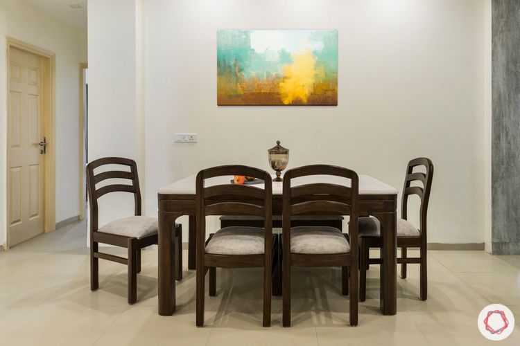 3 bhk apartment-dining room-wooden furniture-upholstered-artwork