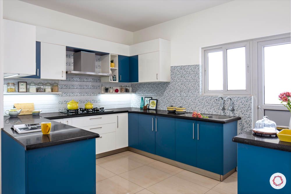 U Shaped Kitchen-blue and white
