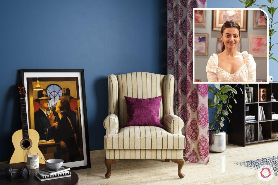 bollywood stars houses-radhika apte home-armchair designs-blue wall colour