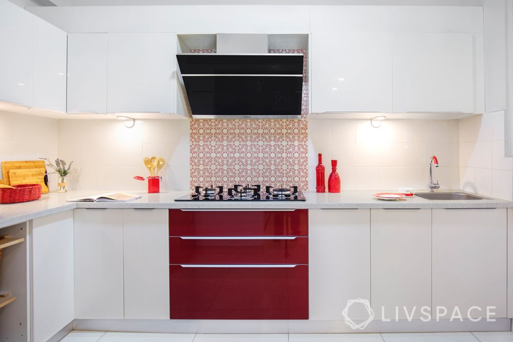 modular kitchen checklist-patterned backsplash-dual tone kitchen