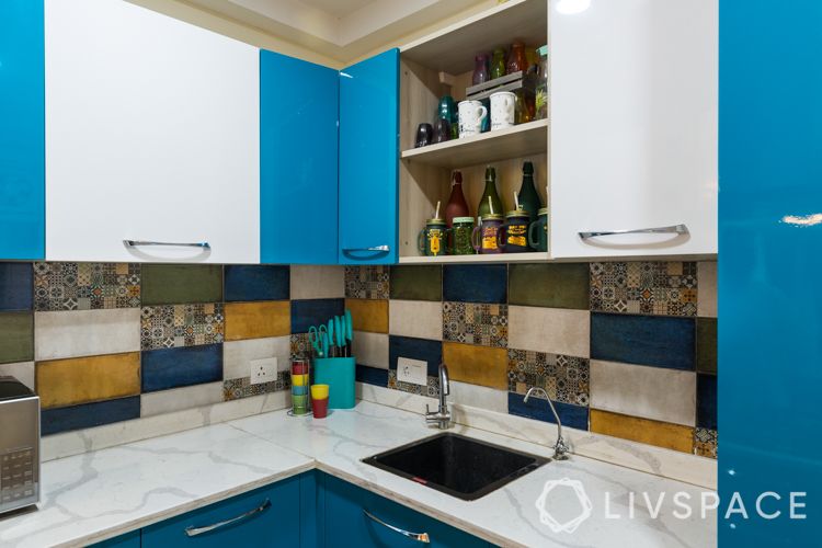 interior designer in noida-blue and white kitchen