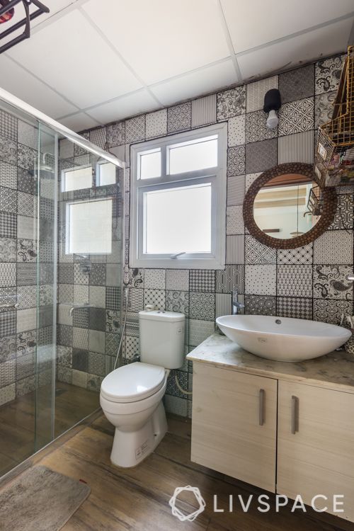 Small bathroom designs in India-textured tiles-mirror