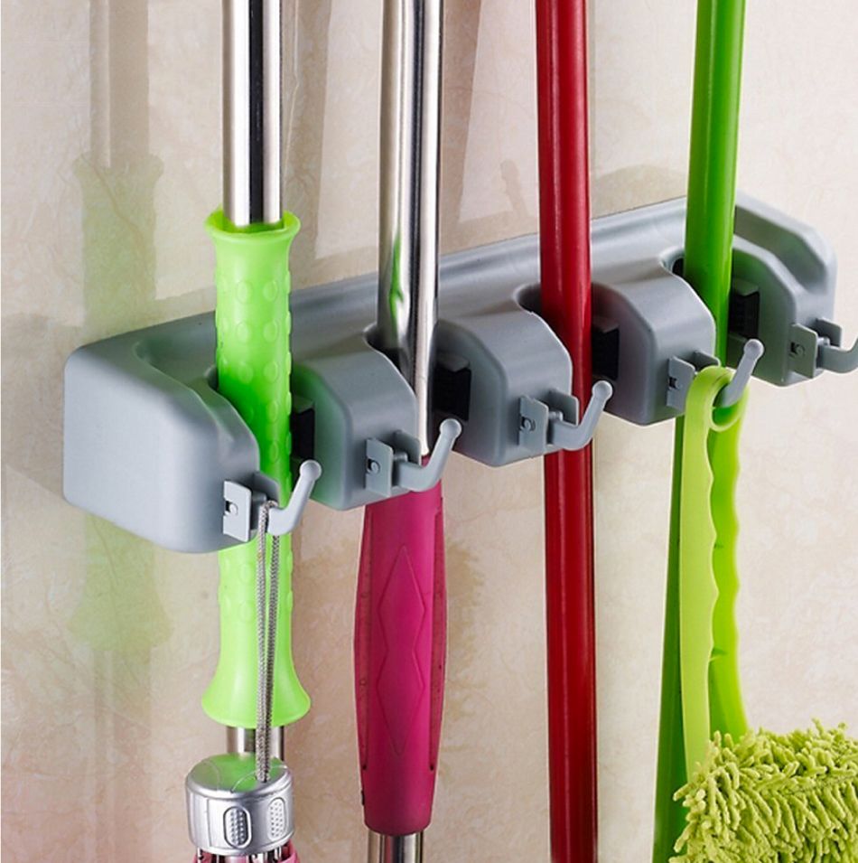 how to organize kitchen-broom organizer-wall-mounted broom