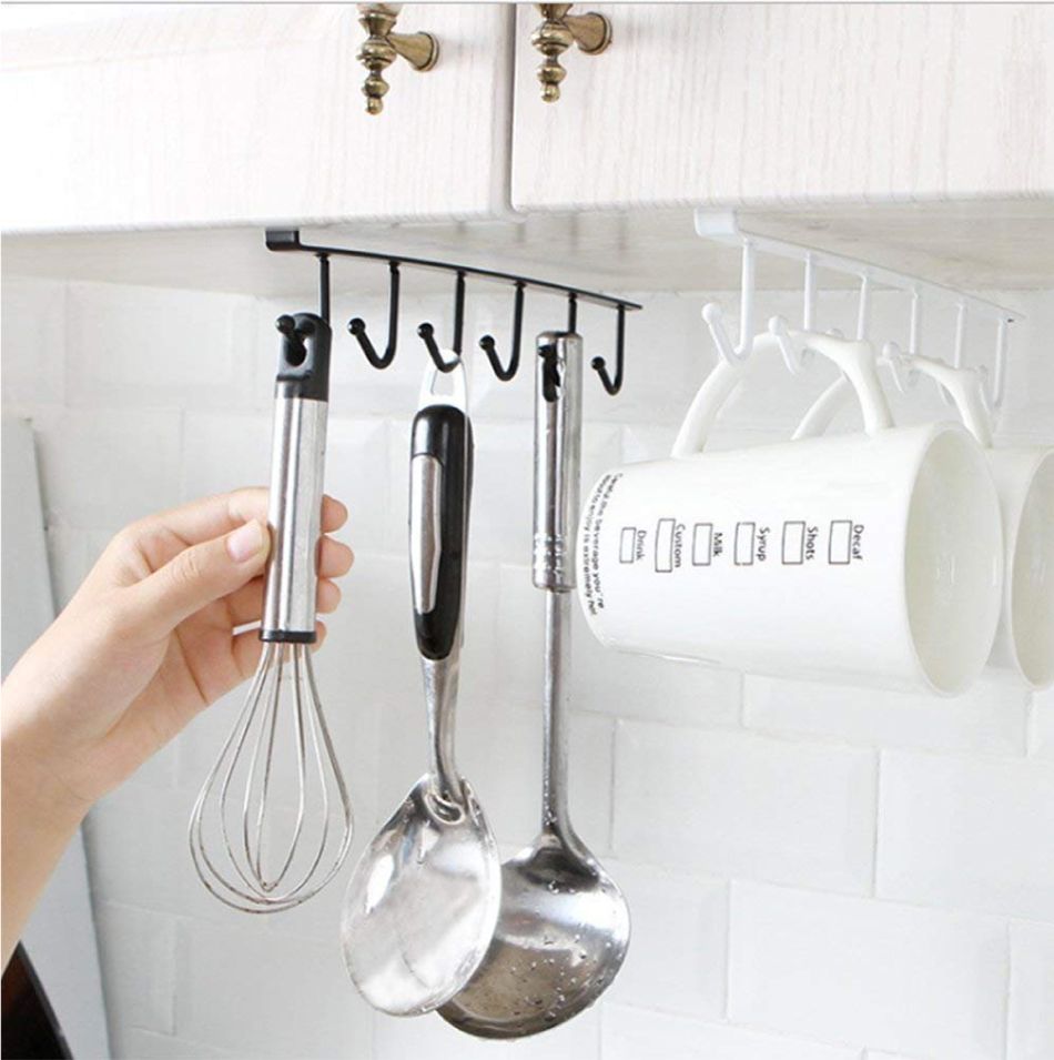 how to organize kitchen-hooks under cabinet-hooks for mugs