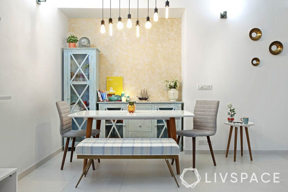 Dining table-bench-chairs-cabinet-lights
