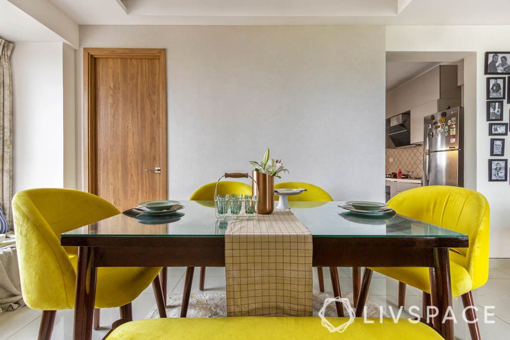 Yellow chairs-wooden table-dining room
