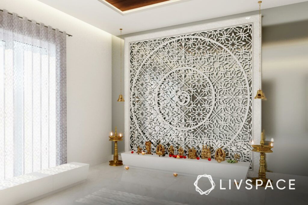 white pooja room designs-jaali