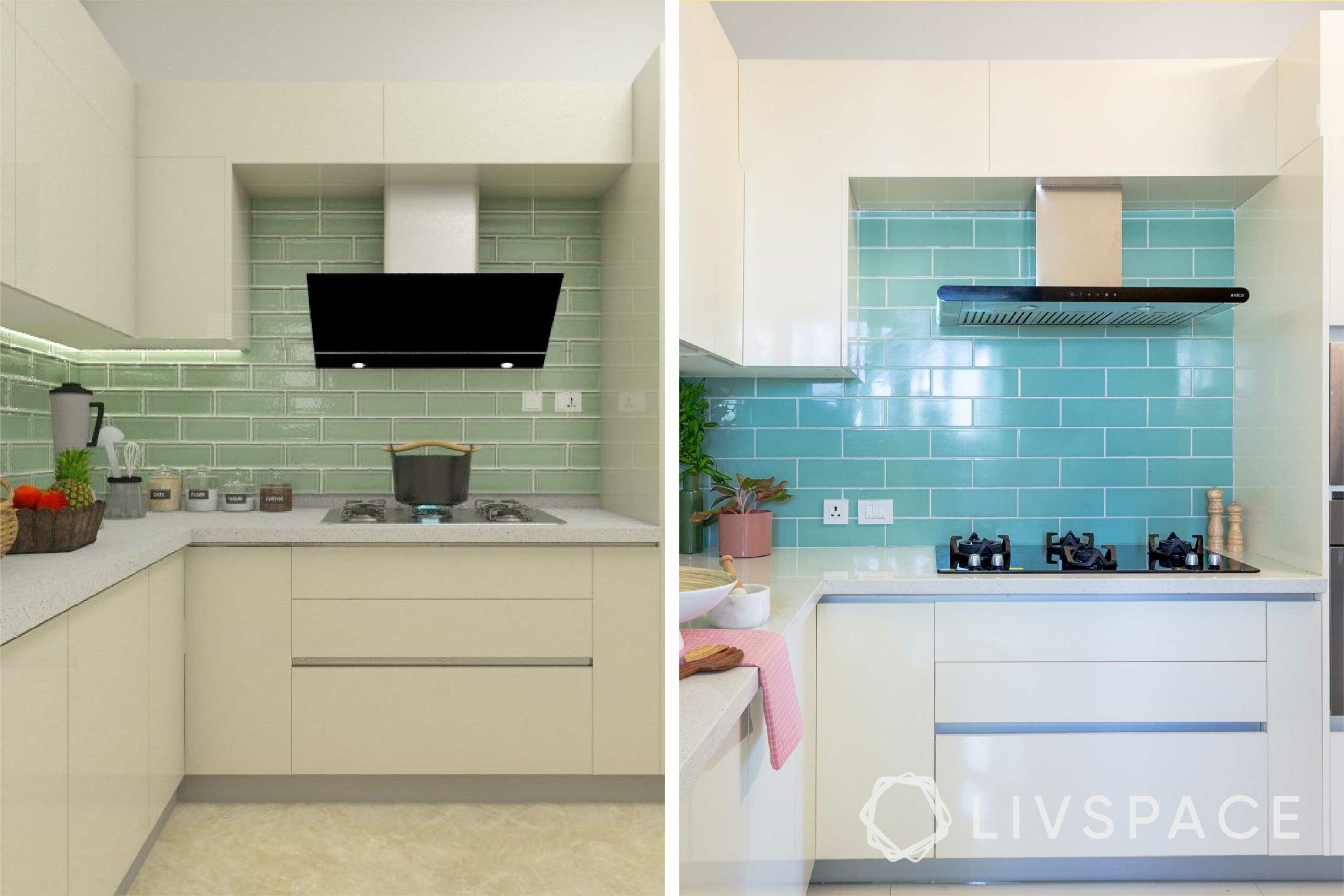 interiors in bangalore-subway tiles-clue backsplash-white cabinets-high gloss laminate