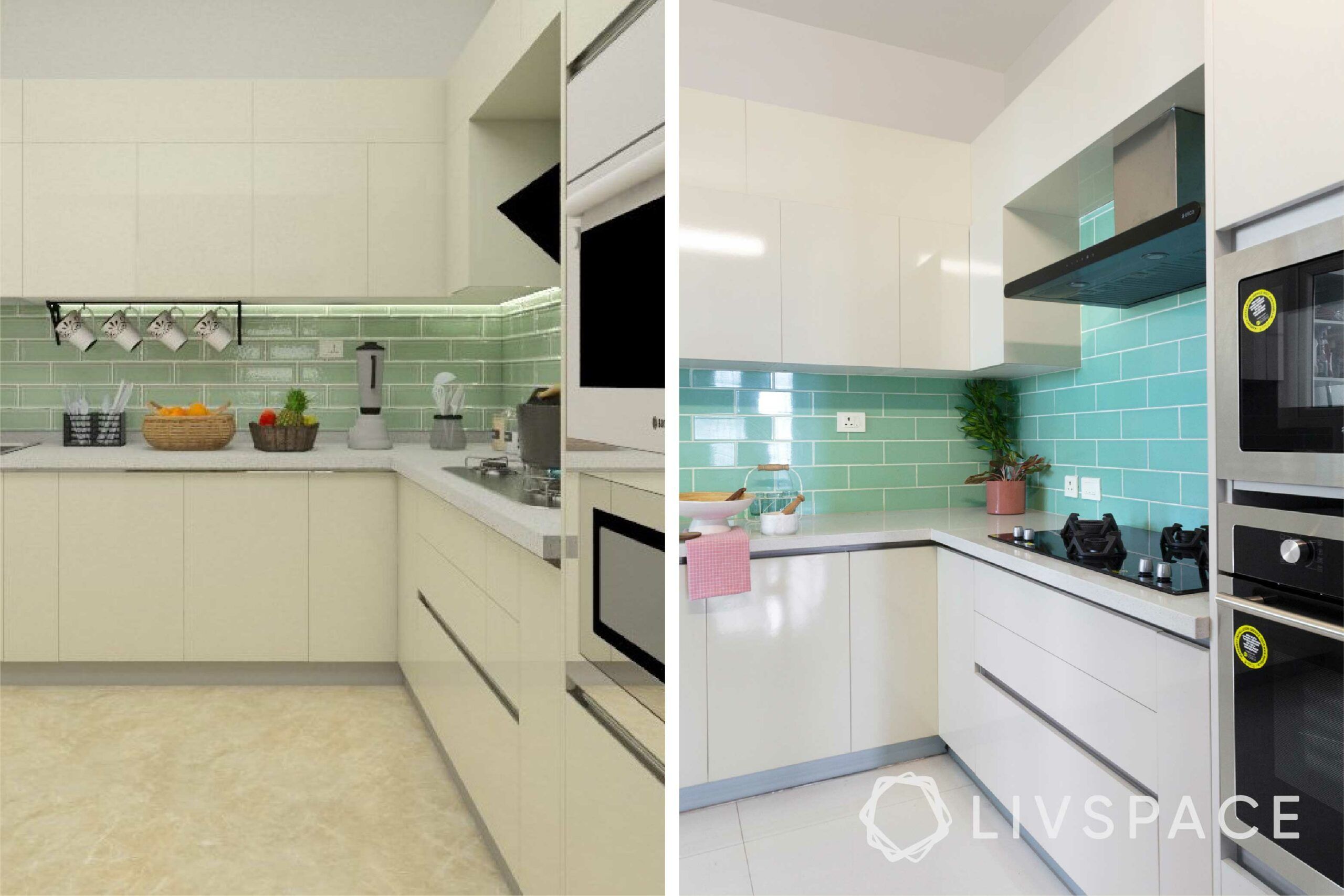 interiors in bangalore-subway tiles-clue backsplash-white cabinets-high gloss laminate