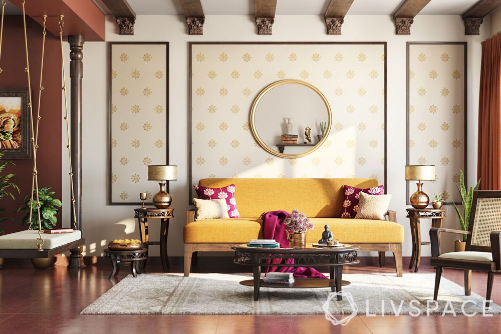 kerala style house-yellow sofa-red oxide flooring