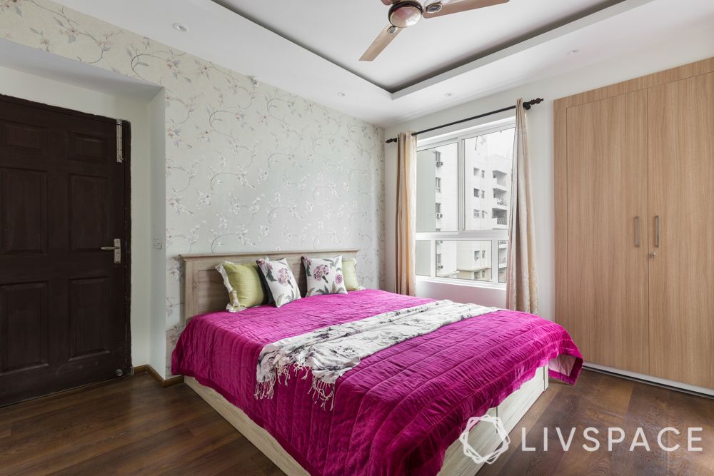 3bhk-flat-design-guest bedroom-laminate wardrobes-false ceiling