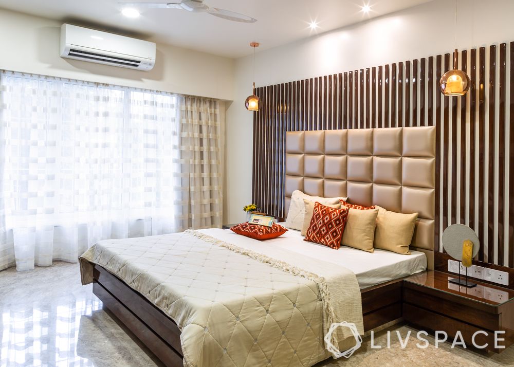 modern villa design-sons bedroom-wooden strips-wall mounted lights