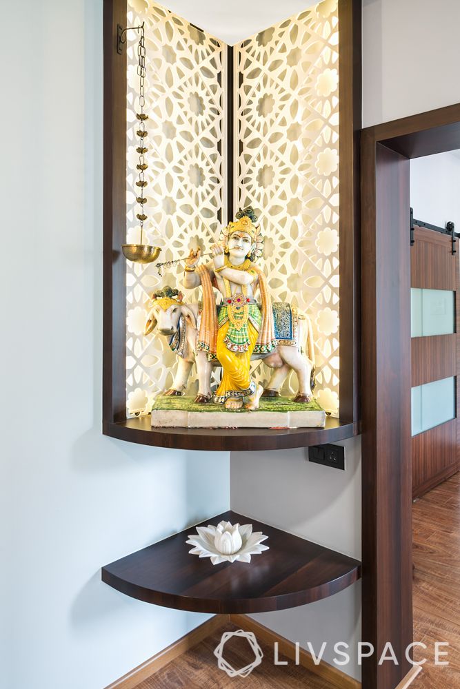 Corner decoration-pooja unit-white jaali